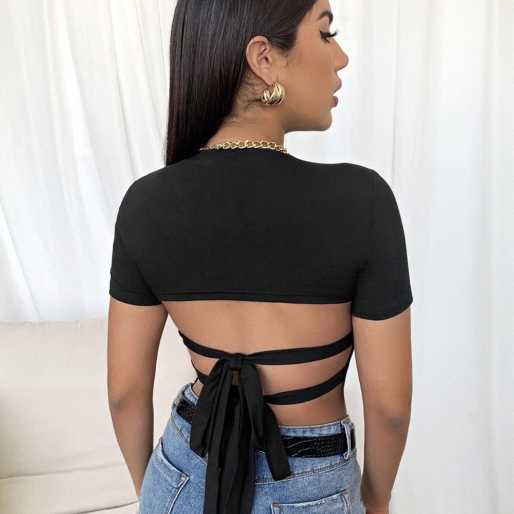 Women’s Black Backless Crop Top - image 1
